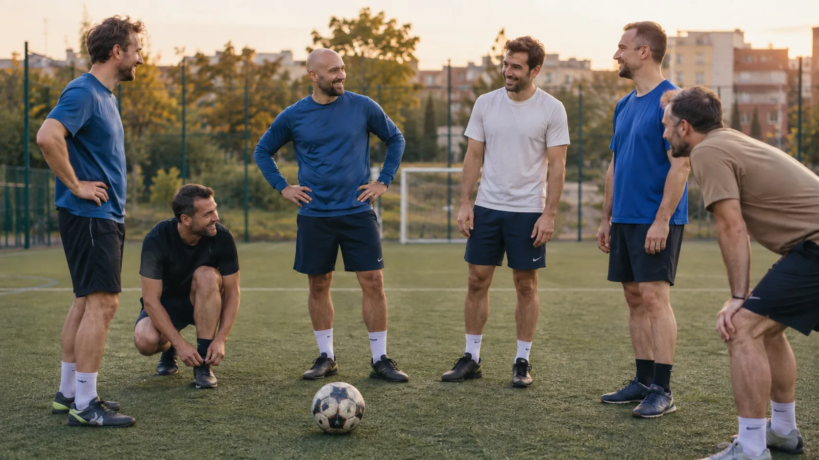 Partia rekreačných futbalistov na ihrisku pred zápasom